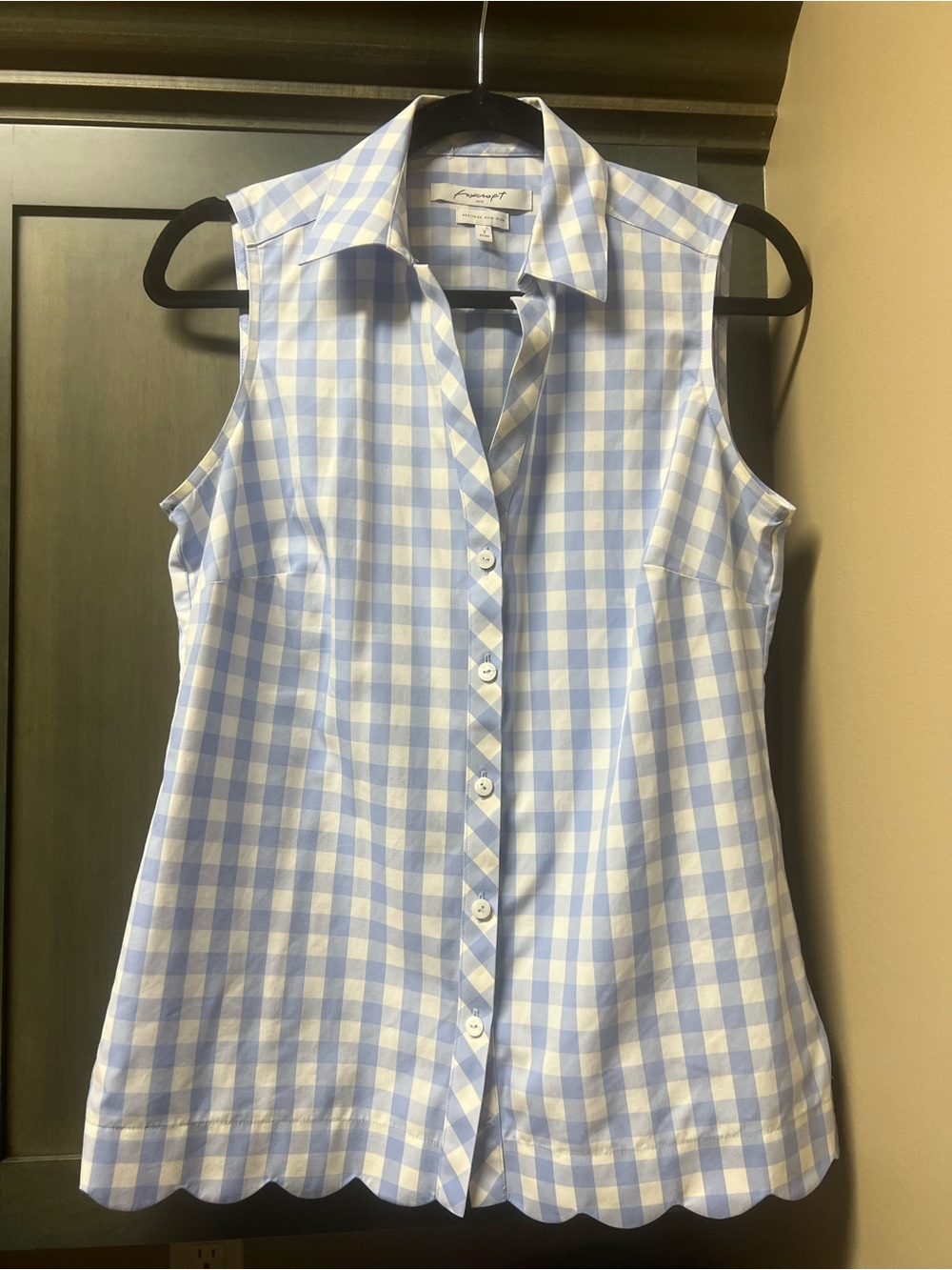Foxcroft Blue & White Gingham Sleeveless Shirt